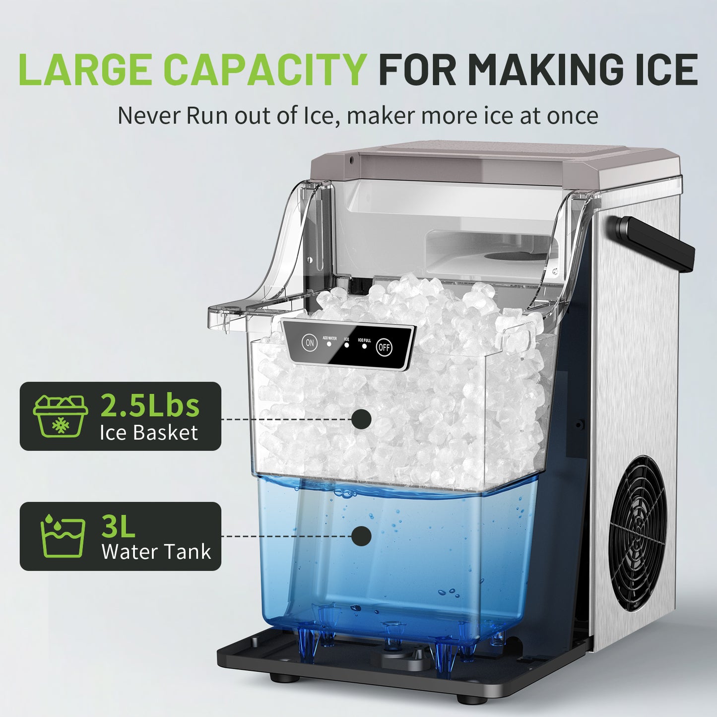 Nugget Countertop Ice Maker with Soft Chewable Ice, Pebble Sonic Ice Machine with Basket and Scoop, Ready in 5 Mins, 40Lbs/24H, Auto Self-Cleaning, for Home, Kitchen, Office, Party, Camping