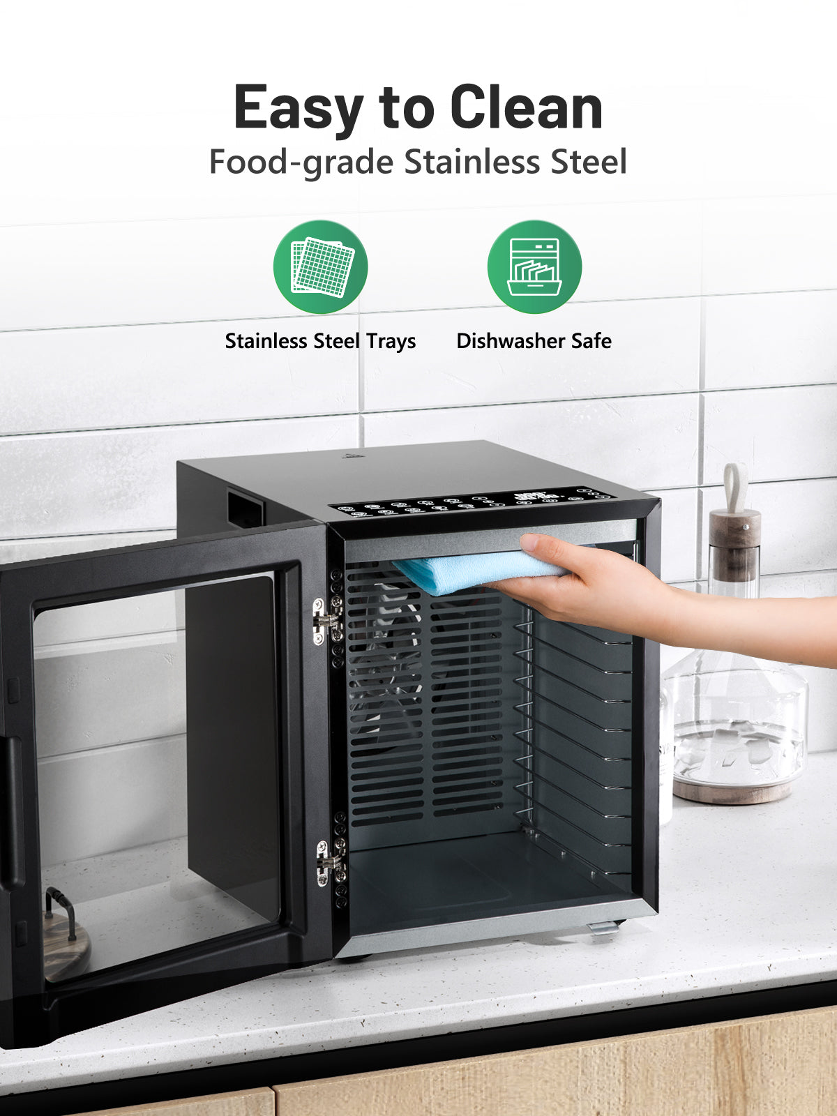 Food Dehydrator for Jerky, 12 Stainless Steel Trays, 10 Presets, 165℉ Temperature Control, 48H Timer, 850W Dryer Machine for Dog Treats, Herb, Veggies, Meat, Fruit