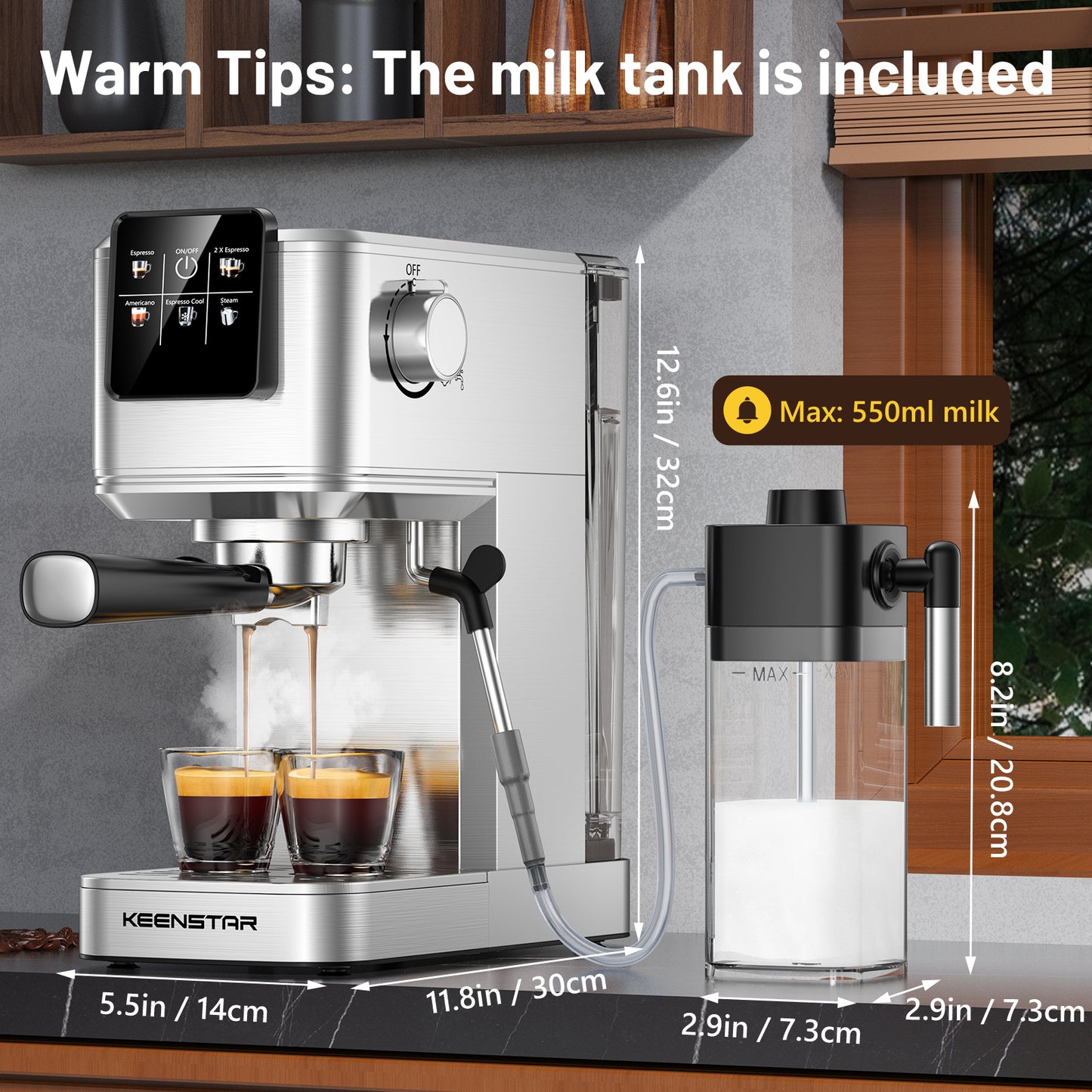 Espresso Coffee Machine with Milk Tank, 20Bar Hot & Iced Coffee Machine with Rapid Cold Brew, Touch Screen Espresso Maker with Steam Wand for Coffee Lover