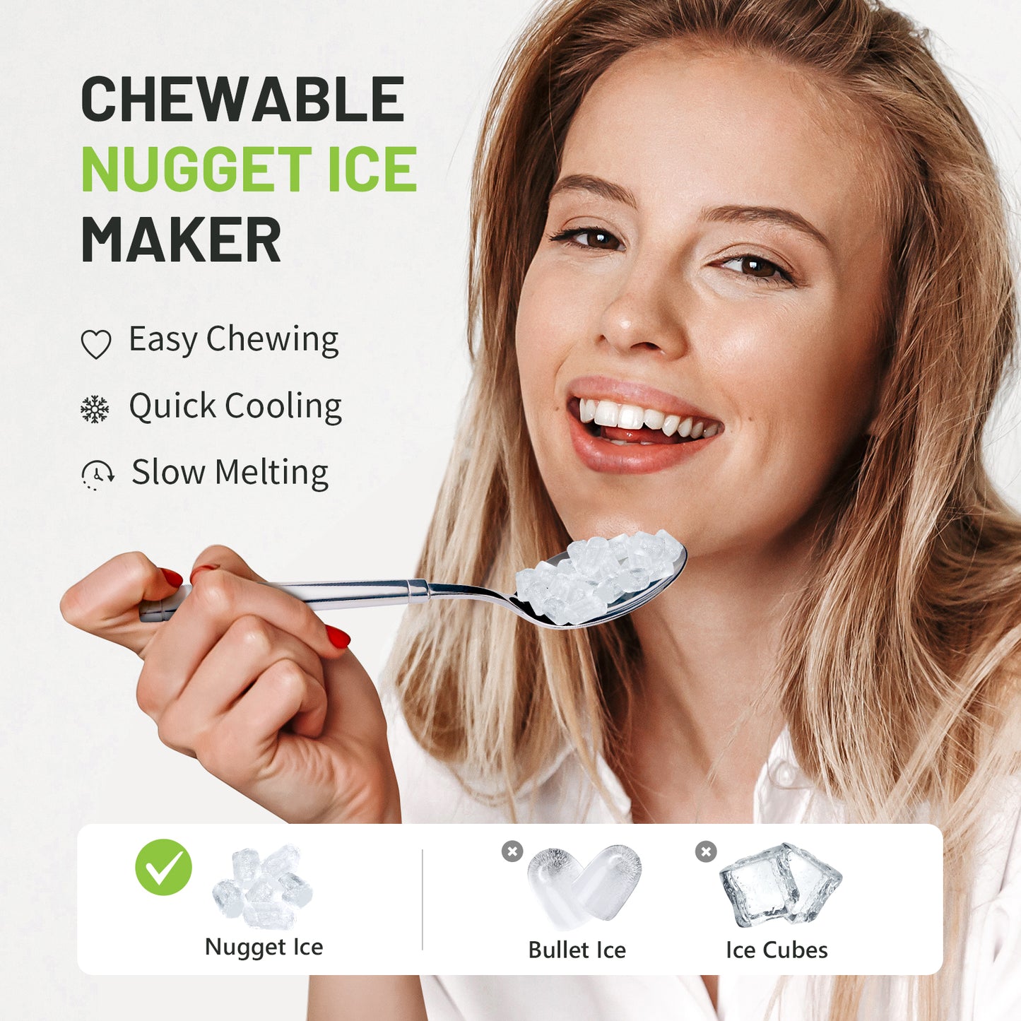 Nugget Countertop Ice Maker with Soft Chewable Ice, 40lbs/24H Pebble Ice Machine for Home/Party/RV/Camping with Basket and Scoop, Auto-Cleaning