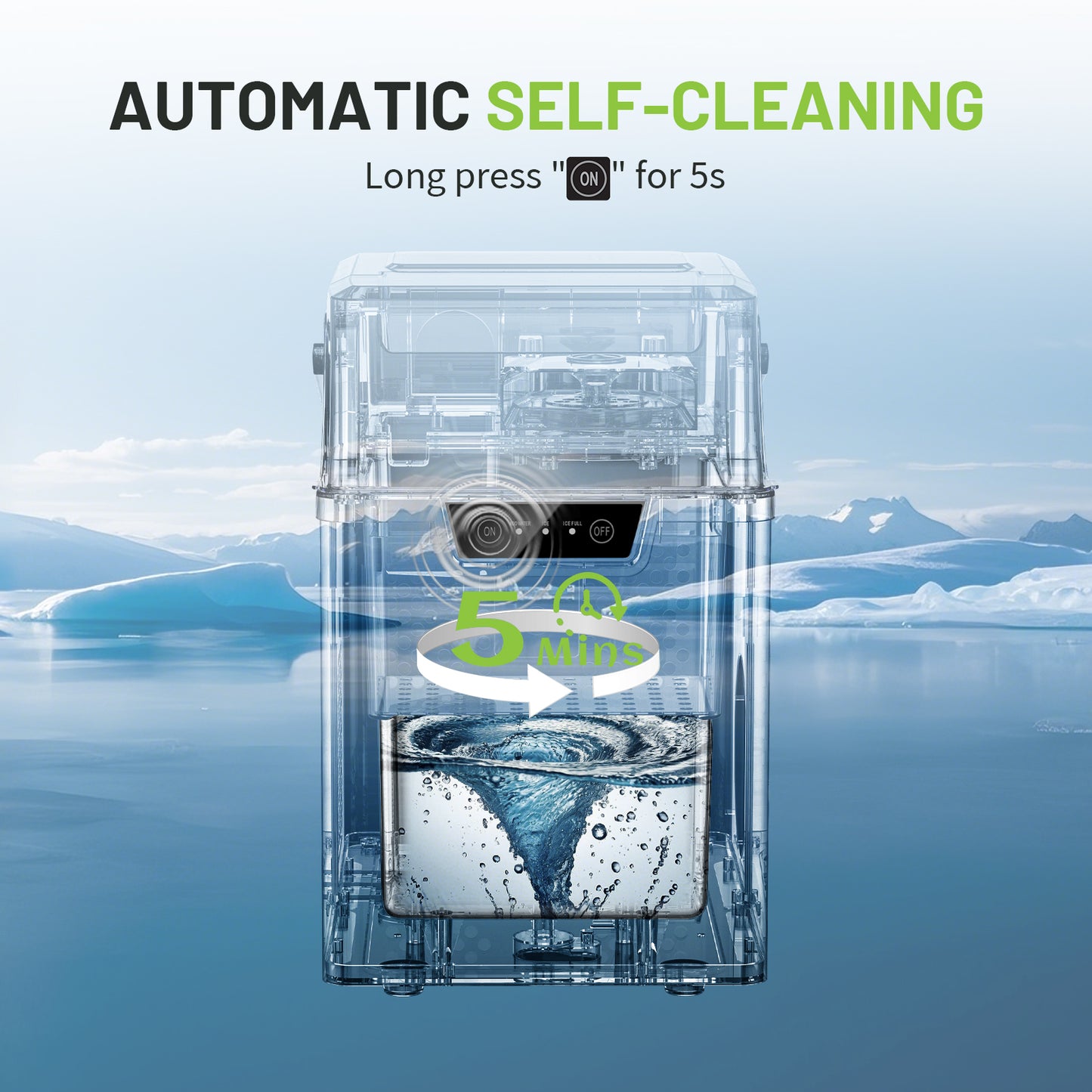 Nugget Countertop Ice Maker with Soft Chewable Ice, Pebble Sonic Ice Machine with Basket and Scoop, Ready in 5 Mins, 40Lbs/24H, Auto Self-Cleaning, for Home, Kitchen, Office, Party, Camping