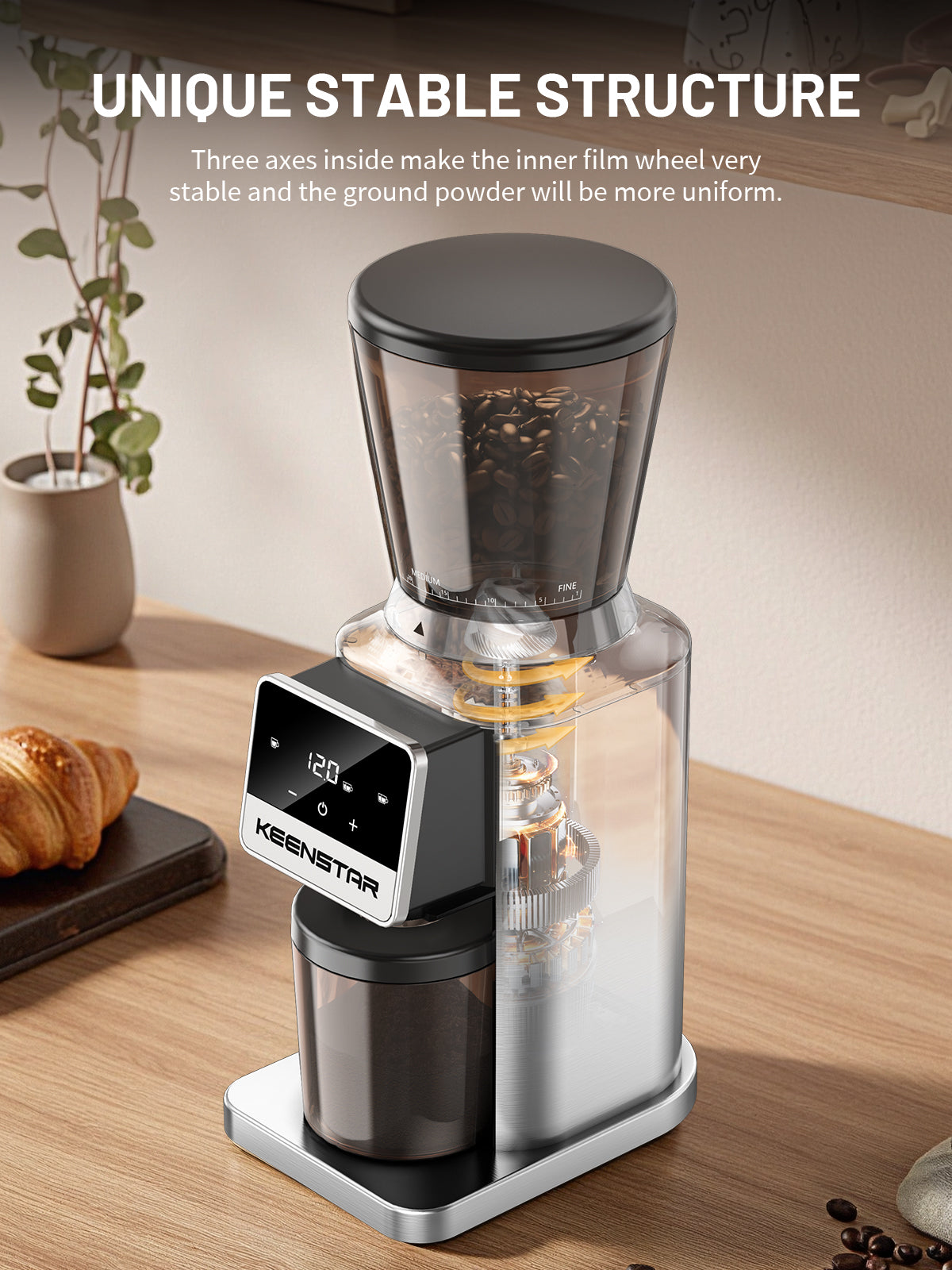 Conical Burr Coffee Grinder, Coffee Bean Grinder with 34 Grind Settings for Home Use, Precision Timer, Touchscreen, Anti-static, Stainless Steel
