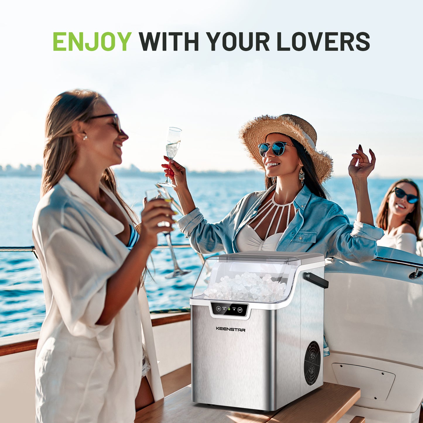 Nugget Countertop Ice Maker with Soft Chewable Ice, Pebble Sonic Ice Machine with Basket and Scoop, Ready in 5 Mins, 40Lbs/24H, Auto Self-Cleaning, for Home, Kitchen, Office, Party, Camping