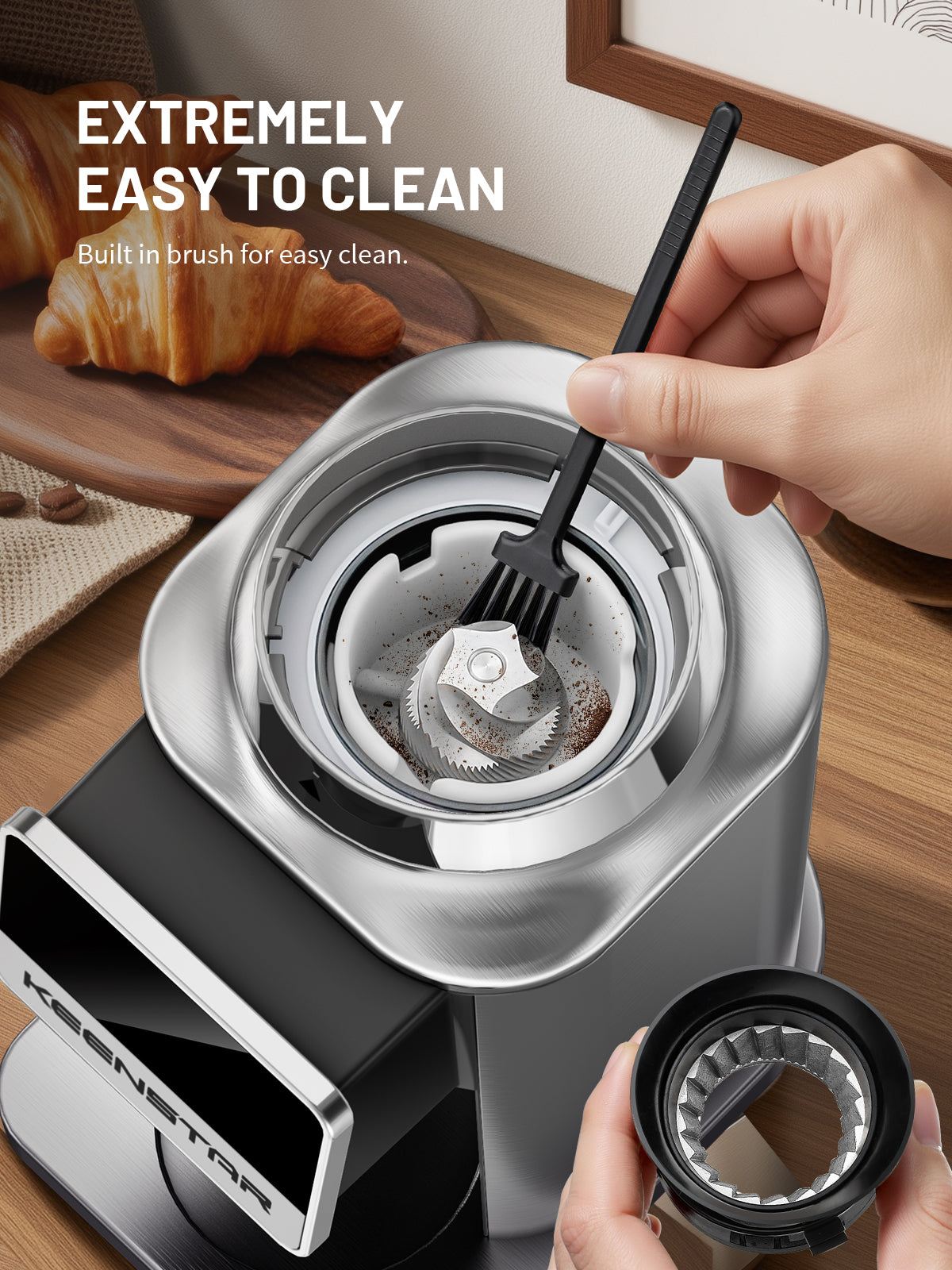 Conical Burr Coffee Grinder, Coffee Bean Grinder with 34 Grind Settings for Home Use, Precision Timer, Touchscreen, Anti-static, Stainless Steel