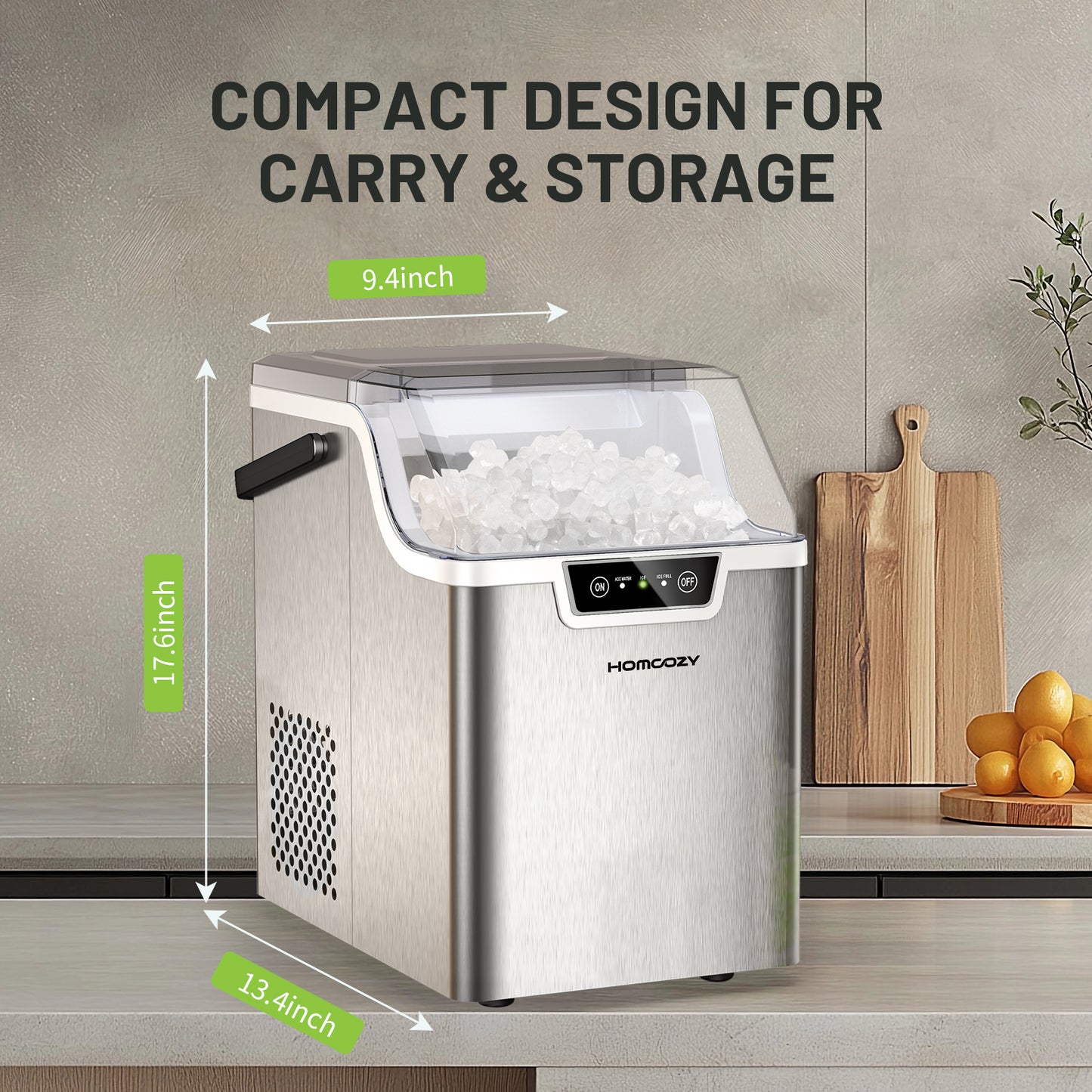 Nugget Countertop Ice Maker with Soft Chewable Ice, 40lbs/24H Pebble Ice Machine for Home/Party/RV/Camping with Basket and Scoop, Auto-Cleaning