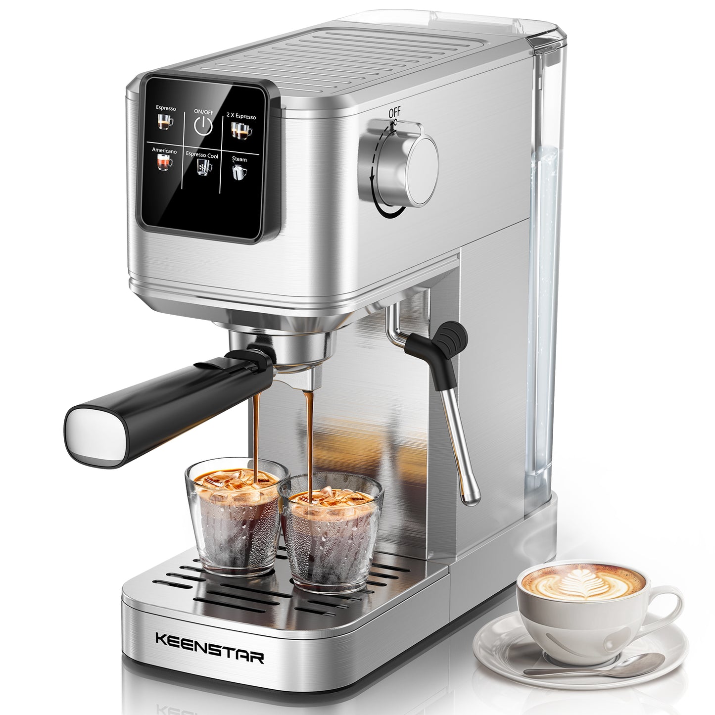 20Bar Espresso Machine with Rapid Cold Brew, Hot & Iced Coffee Makers, Stainless Steel Espresso Maker with Milk Frother Steam Wand, Touch Screen with Water Tank for Latte, Cappuccino, Gift