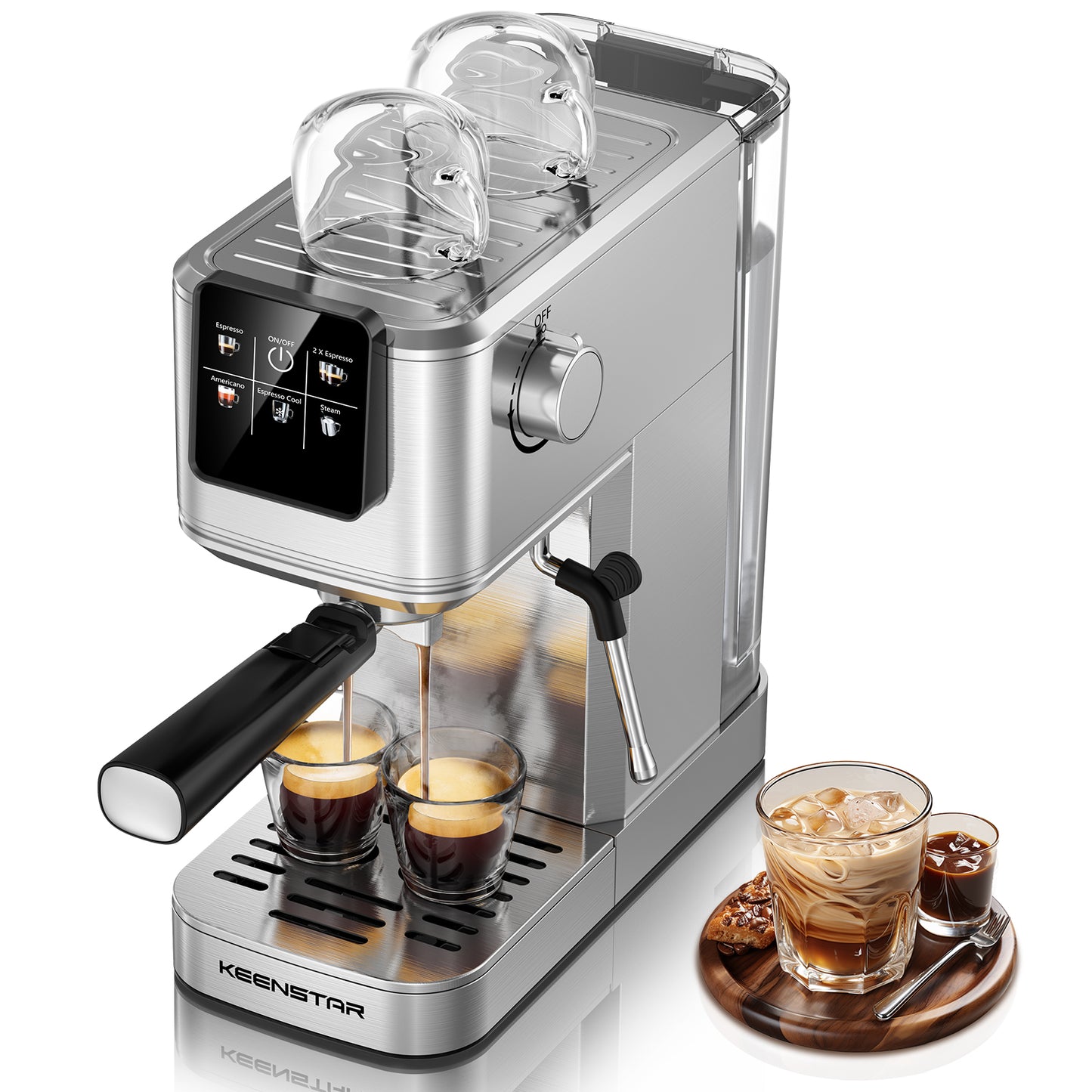 20Bar Espresso Machine with Rapid Cold Brew, Hot & Iced Coffee Makers, Stainless Steel Espresso Maker with Milk Frother Steam Wand, Touch Screen with Water Tank for Latte, Cappuccino, Gift