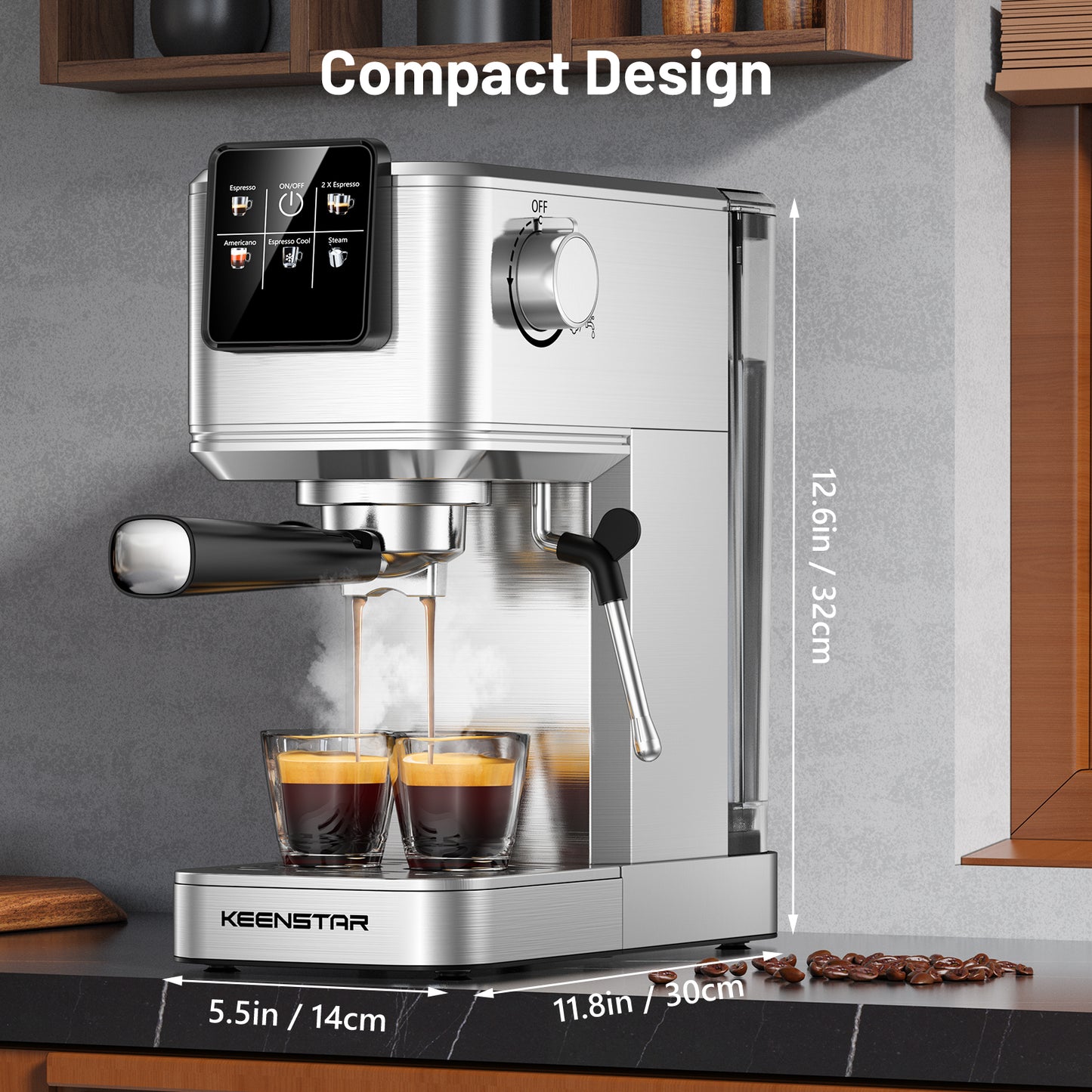 20Bar Espresso Machine with Rapid Cold Brew, Hot & Iced Coffee Makers, Stainless Steel Espresso Maker with Milk Frother Steam Wand, Touch Screen with Water Tank for Latte, Cappuccino, Gift