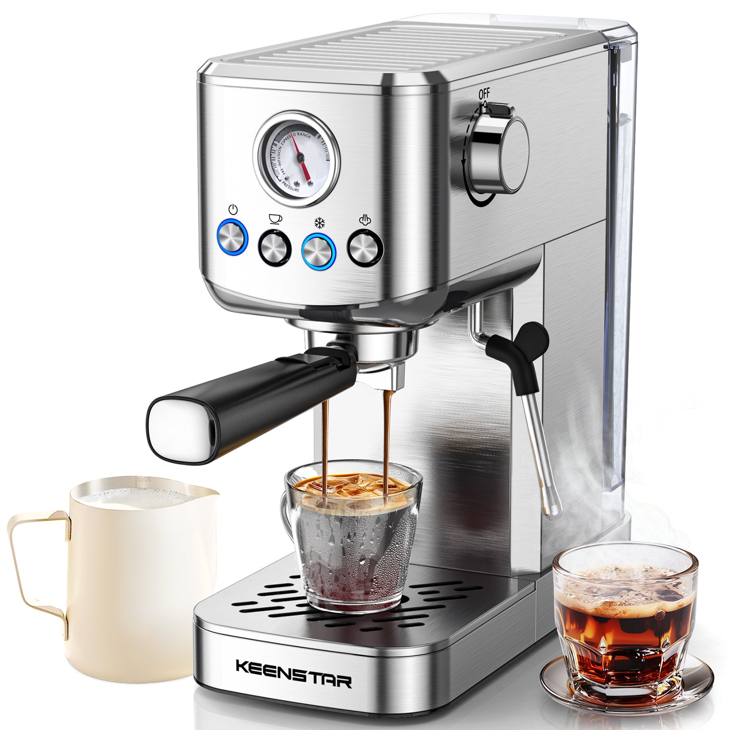 Espresso Machine 20 Bar, Cold Brew Espresso Maker with Milk Frother Steam Wand, Compact Stainless Steel Semi Automatic Espresso Coffee Machine for Cappuccino & Latte & Americano Maker