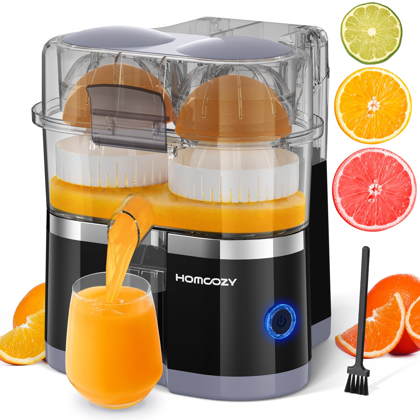 Electric Citrus Juicer, Dual-Head Orange Juicer Squeezer, Portable Juicer with Cleaning Brush for Lemon, Grapefruit, High Juice Yield, Easy to Clean, One Touch Operation