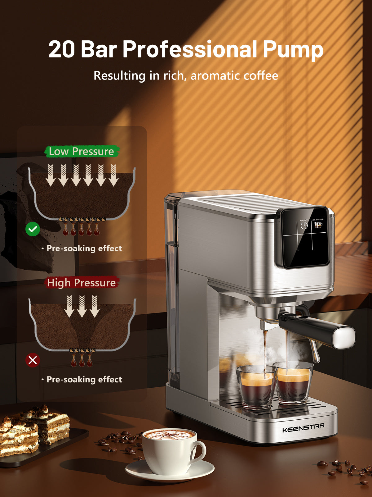 20Bar Espresso Machine with Rapid Cold Brew, Hot & Iced Coffee Makers, Stainless Steel Espresso Maker with Milk Frother Steam Wand, Touch Screen with Water Tank for Latte, Cappuccino, Gift