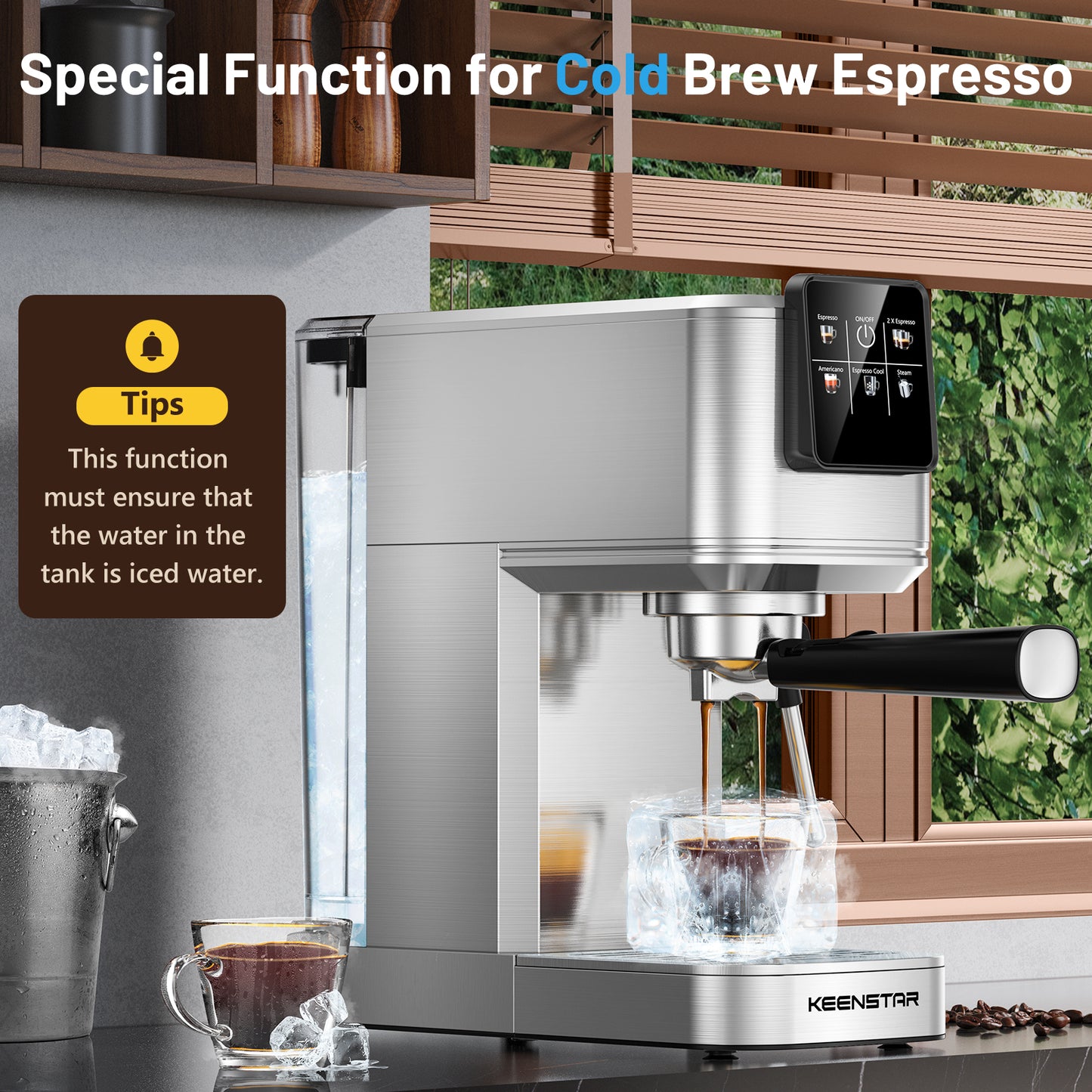 Espresso Coffee Machine with Milk Tank, 20Bar Hot & Iced Coffee Machine with Rapid Cold Brew, Touch Screen Espresso Maker with Steam Wand for Coffee Lover