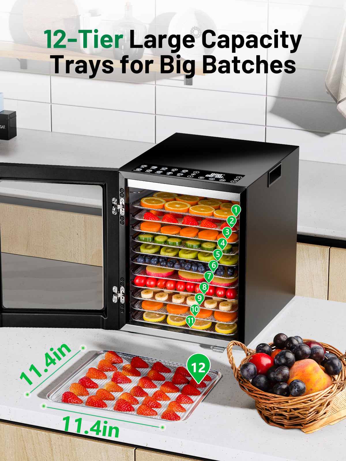 Food Dehydrator for Jerky, 12 Stainless Steel Trays, 10 Presets, 165℉ Temperature Control, 48H Timer, 850W Dryer Machine for Dog Treats, Herb, Veggies, Meat, Fruit