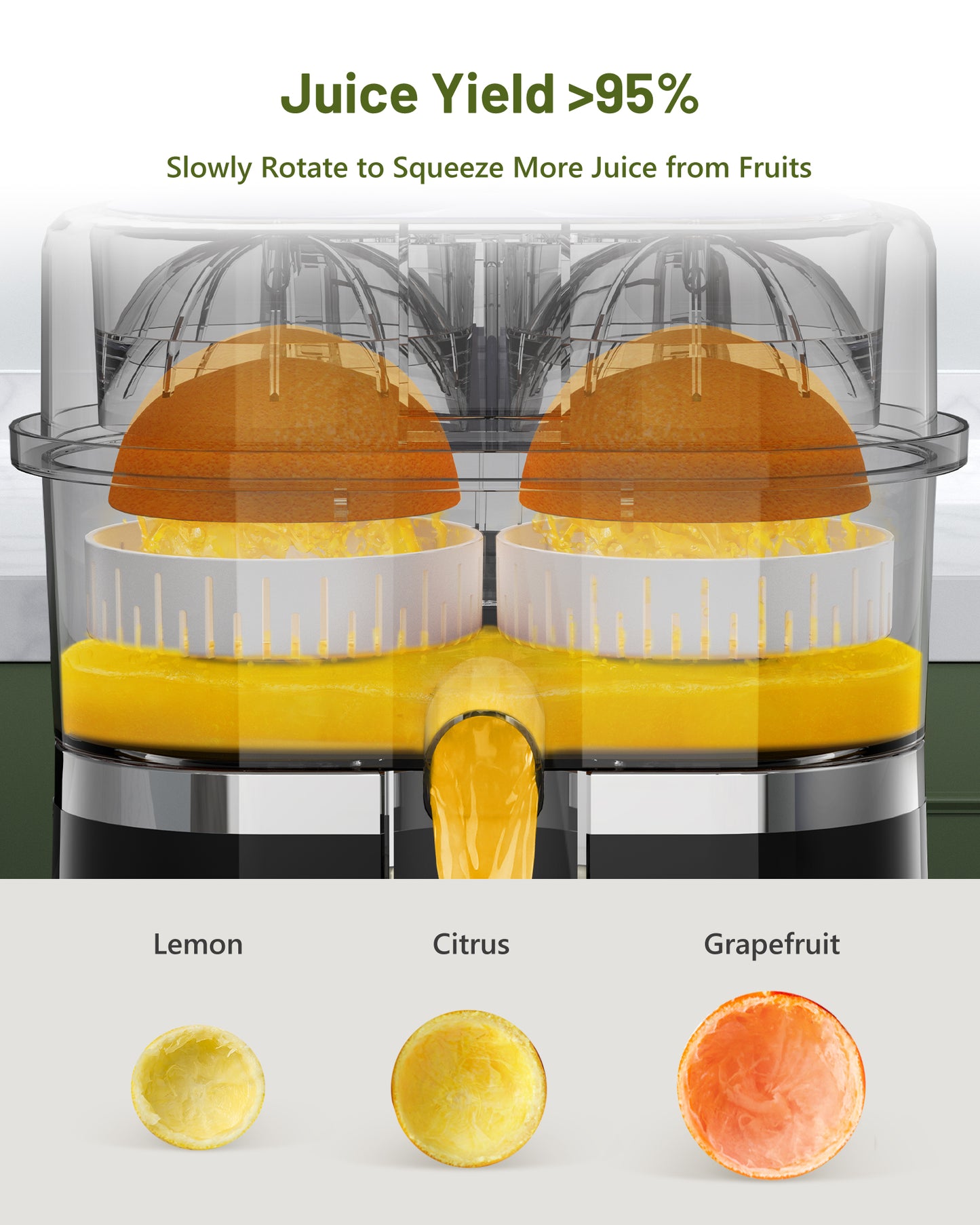 Electric Citrus Juicer, Dual-Head Orange Juicer Squeezer, Portable Juicer with Cleaning Brush for Lemon, Grapefruit, High Juice Yield, Easy to Clean, One Touch Operation