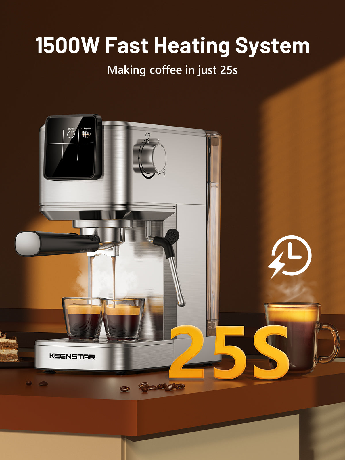 20Bar Espresso Machine with Rapid Cold Brew, Hot & Iced Coffee Makers, Stainless Steel Espresso Maker with Milk Frother Steam Wand, Touch Screen with Water Tank for Latte, Cappuccino, Gift