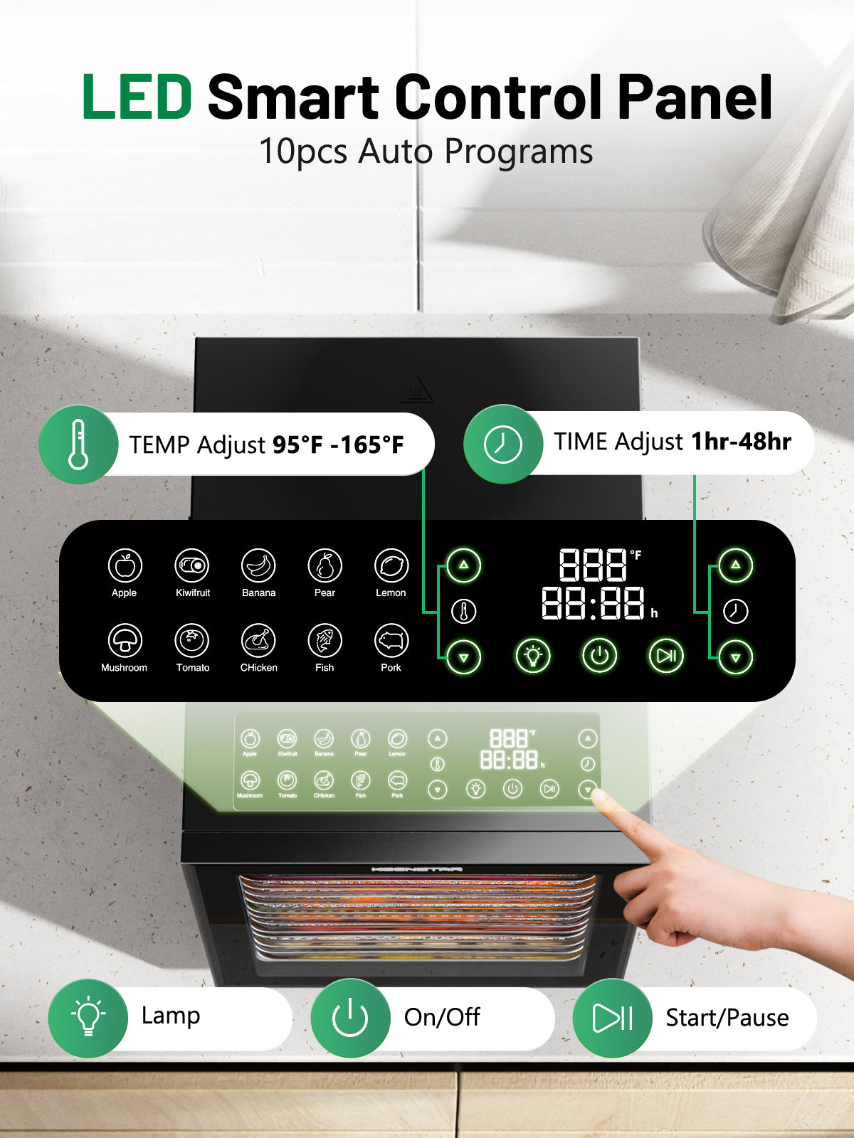 Food Dehydrator for Jerky, 12 Stainless Steel Trays, 10 Presets, 165℉ Temperature Control, 48H Timer, 850W Dryer Machine for Dog Treats, Herb, Veggies, Meat, Fruit