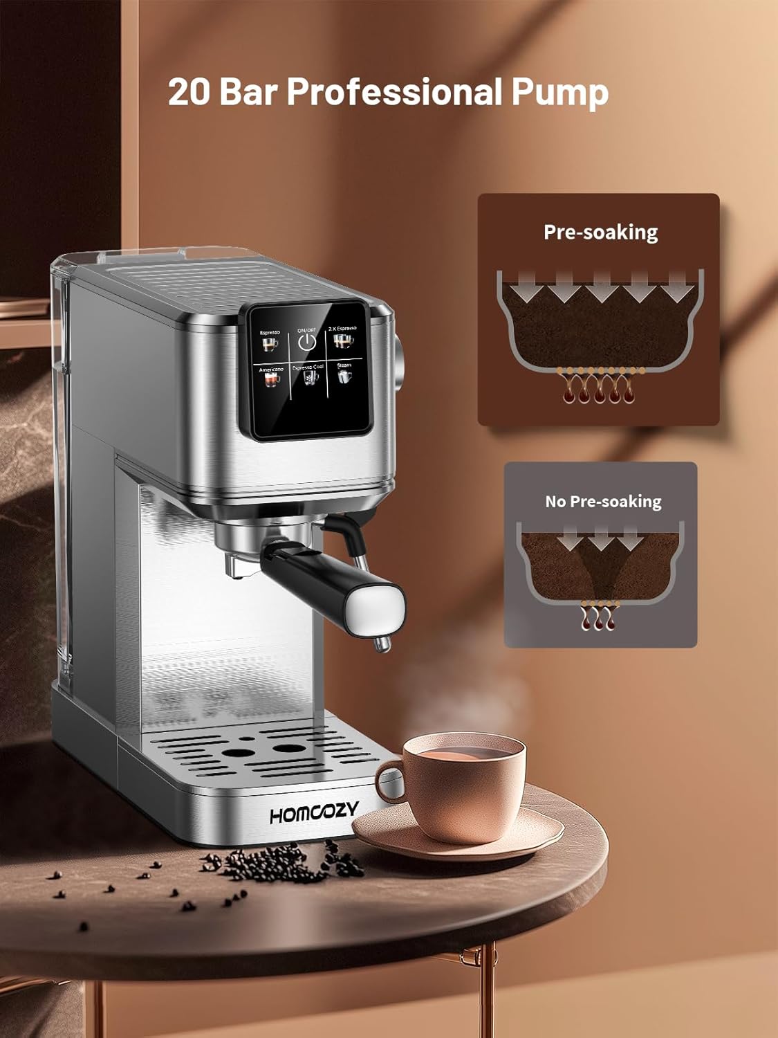 20 Bar Espresso Machine, Hot & Cold Brew Coffee Maker with Milk Frother, Touch Screen, Compact Water Tank, Expresso Coffee Machines for Lattes, Cappuccinos, Americano, Home & Office
