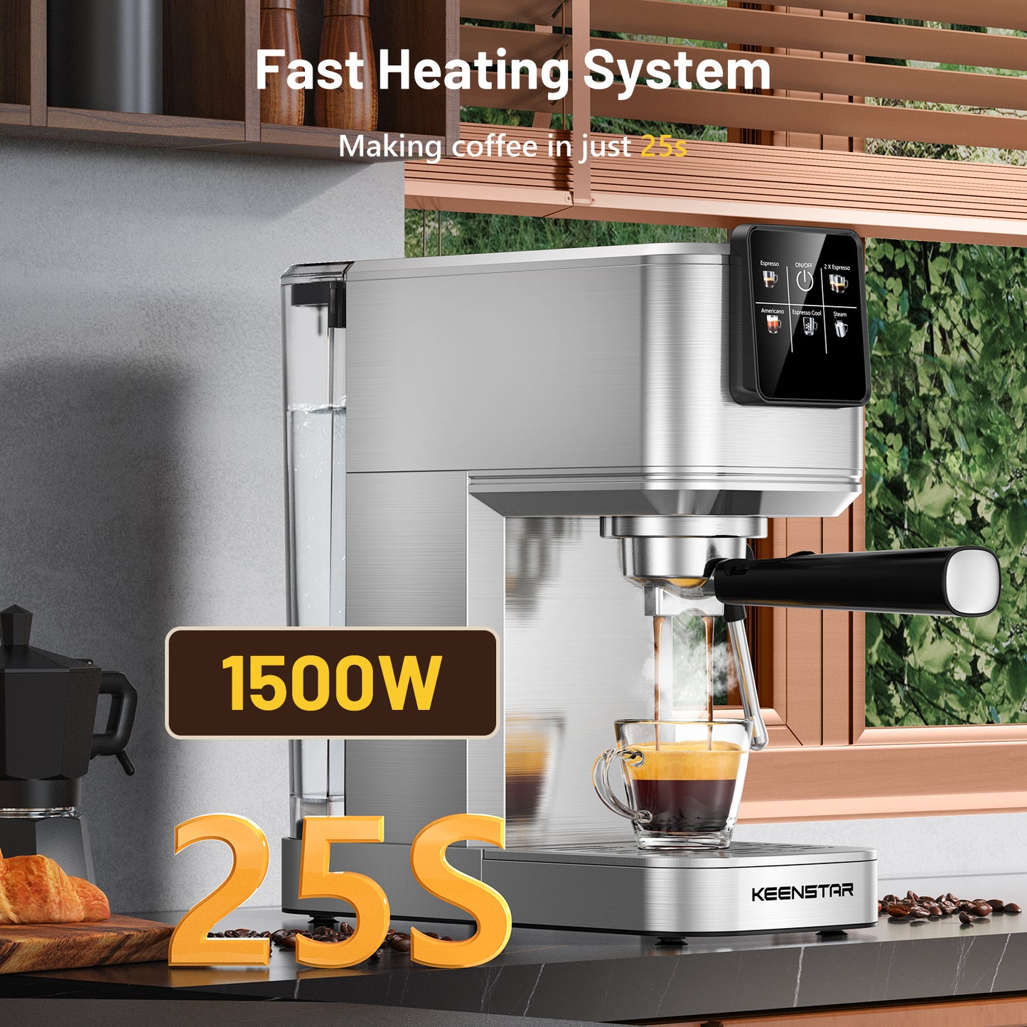 20Bar Espresso Machine with Rapid Cold Brew, Hot & Iced Coffee Makers, Stainless Steel Espresso Maker with Milk Frother Steam Wand, Touch Screen with Water Tank for Latte, Cappuccino, Gift