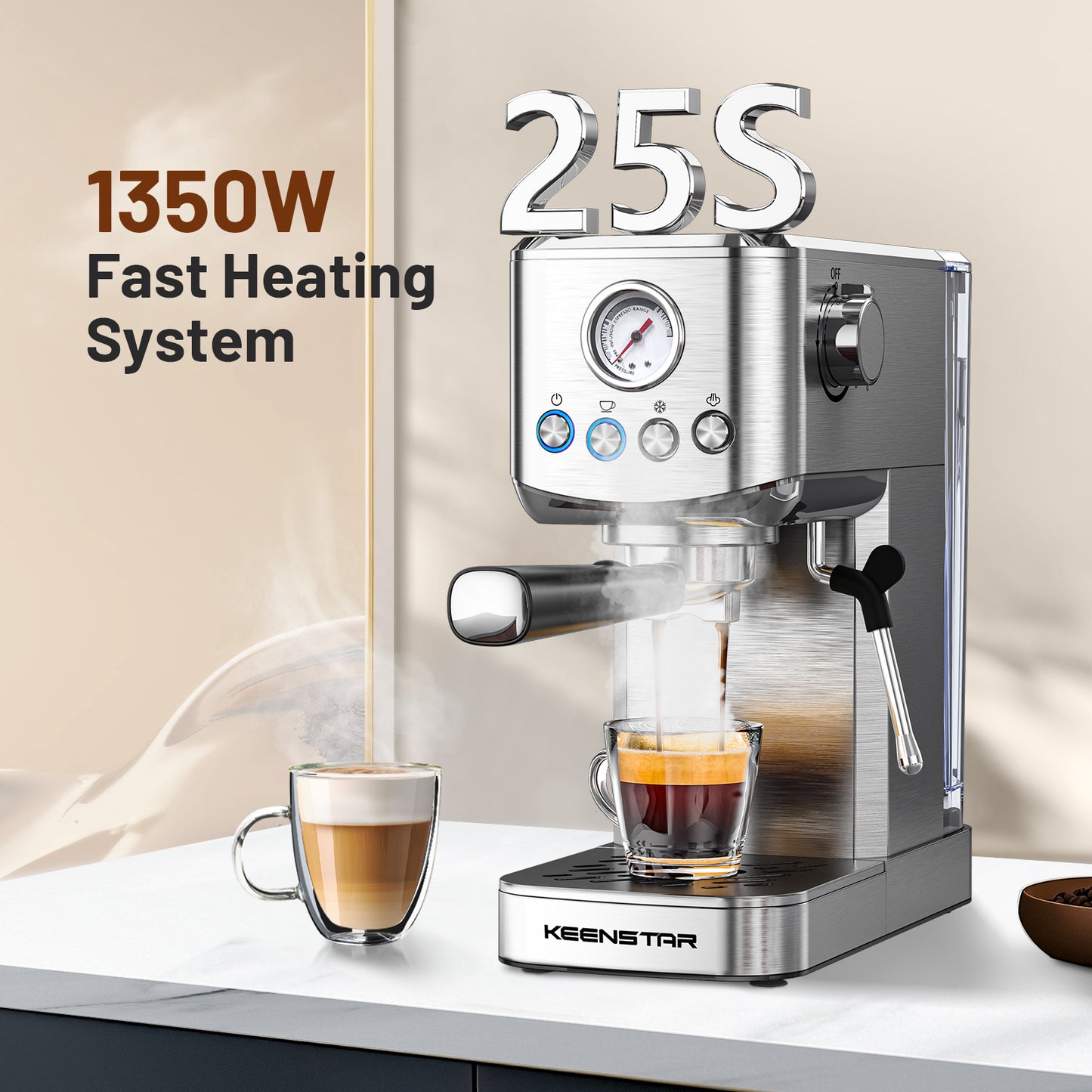 Espresso Machine 20 Bar, Cold Brew Espresso Maker with Milk Frother Steam Wand, Compact Stainless Steel Semi Automatic Espresso Coffee Machine for Cappuccino & Latte & Americano Maker