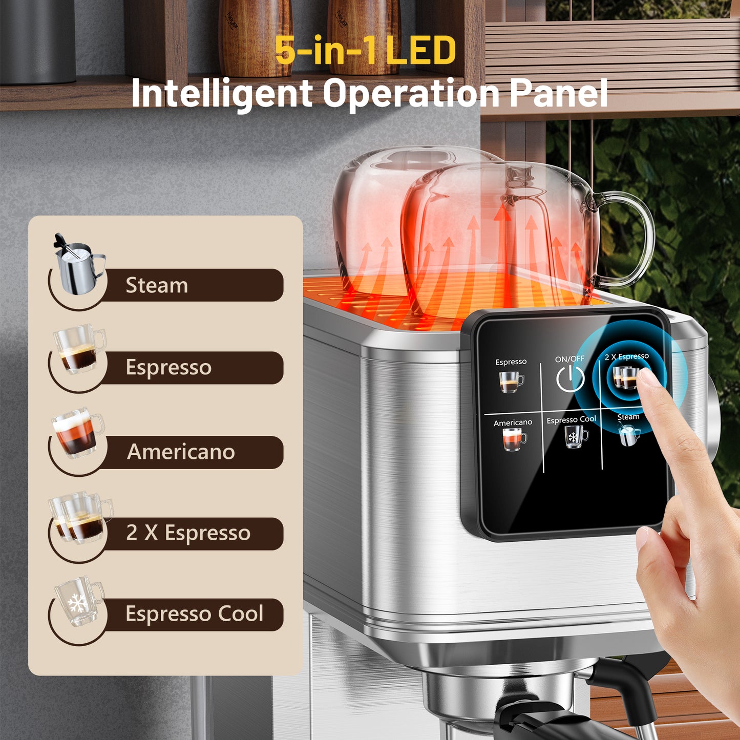 20Bar Espresso Machine with Rapid Cold Brew, Hot & Iced Coffee Makers, Stainless Steel Espresso Maker with Milk Frother Steam Wand, Touch Screen with Water Tank for Latte, Cappuccino, Gift