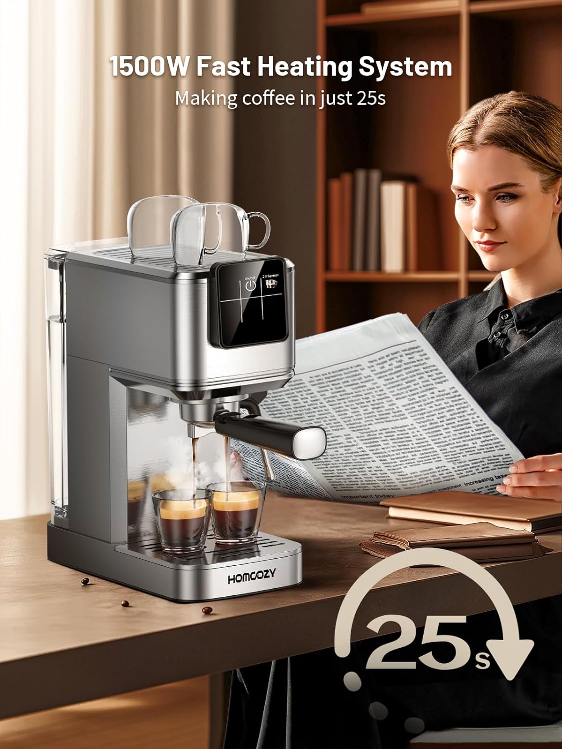 20 Bar Espresso Machine, Hot & Cold Brew Coffee Maker with Milk Frother, Touch Screen, Compact Water Tank, Expresso Coffee Machines for Lattes, Cappuccinos, Americano, Home & Office