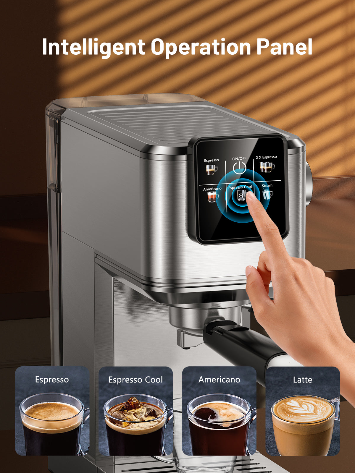 20Bar Espresso Machine with Rapid Cold Brew, Hot & Iced Coffee Makers, Stainless Steel Espresso Maker with Milk Frother Steam Wand, Touch Screen with Water Tank for Latte, Cappuccino, Gift
