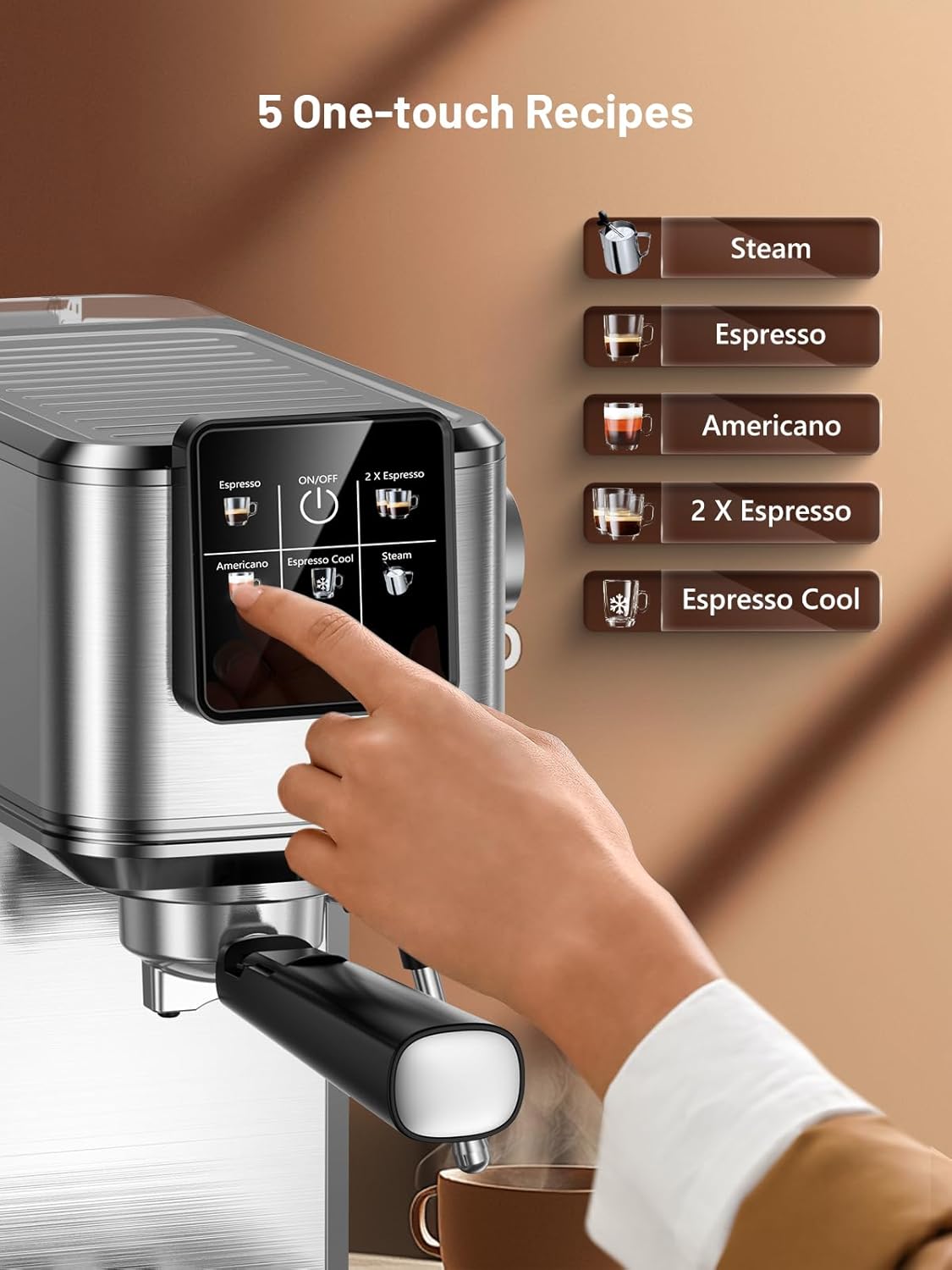 20 Bar Espresso Machine, Hot & Cold Brew Coffee Maker with Milk Frother, Touch Screen, Compact Water Tank, Expresso Coffee Machines for Lattes, Cappuccinos, Americano, Home & Office