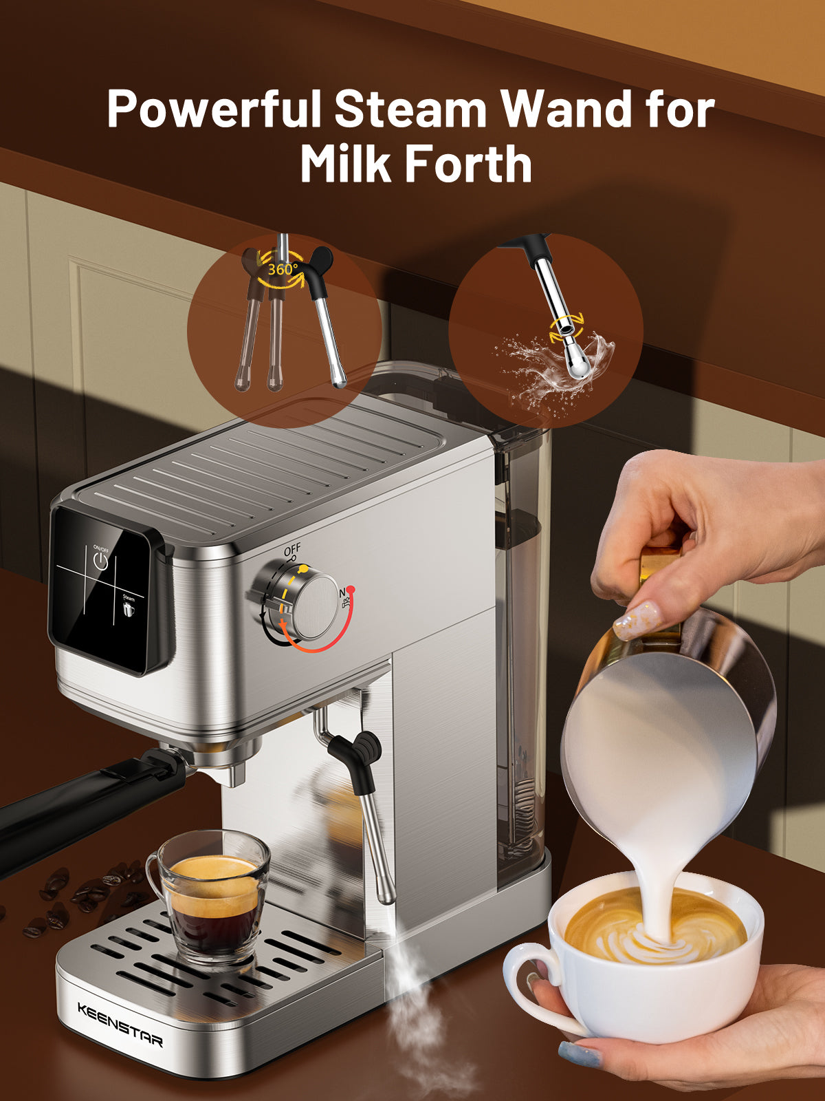 20Bar Espresso Machine with Rapid Cold Brew, Hot & Iced Coffee Makers, Stainless Steel Espresso Maker with Milk Frother Steam Wand, Touch Screen with Water Tank for Latte, Cappuccino, Gift