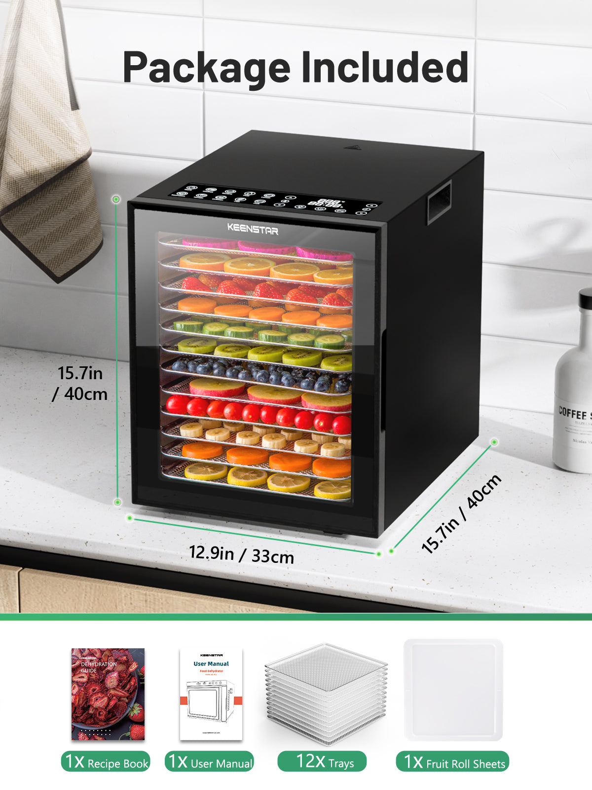 Food Dehydrator for Jerky, 12 Stainless Steel Trays, 10 Presets, 165℉ Temperature Control, 48H Timer, 850W Dryer Machine for Dog Treats, Herb, Veggies, Meat, Fruit