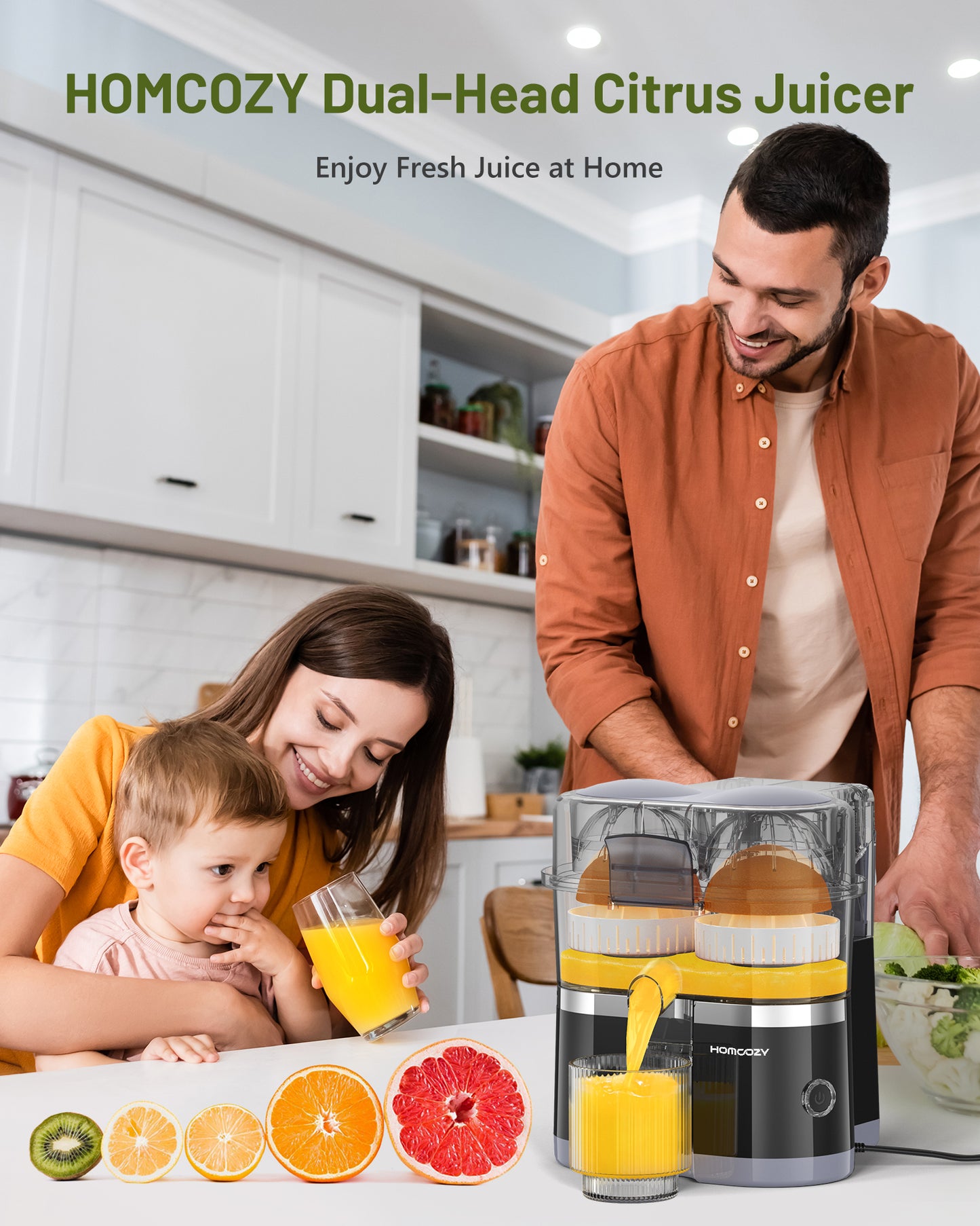 Electric Citrus Juicer, Dual-Head Orange Juicer Squeezer, Portable Juicer with Cleaning Brush for Lemon, Grapefruit, High Juice Yield, Easy to Clean, One Touch Operation